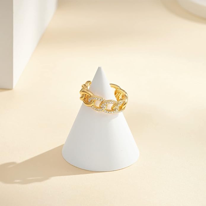 KissYan Gold Rings for Women, 14K Gold Plated Adjustable Statement Irregular Geometric Diamond Twisted Open Stackable Band Chunky Finger Rings Dainty Cubic Zirconia Jewelry Gifts