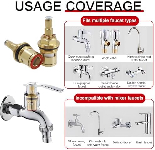 Brass Faucet Cartridge Replacement, 1/2 Inch 20-Spline Ceramic Disc Valve Quick - Image 6