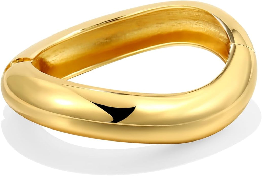 2Pcs Bangle Bracelets for Women Gold Arm Cuff 14k Gold Plated Chunky Gold Bangle Set Hinged Cuff Bracelets Trendy Arm Cuff Jewelry for Women
