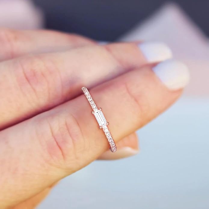 TIGRADE 1.5mm Eternity Ring Baguette Cubic Zirconia Anniversary Ring CZ Pave Wedding Band for Women Size 3-12