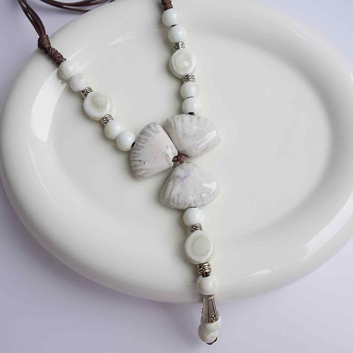 Boho Style Colorful Ceramic Bead Strand Necklace Adjustable Bohemian Jewelry Gift for Women, Fashion Clothing Matching Necklace