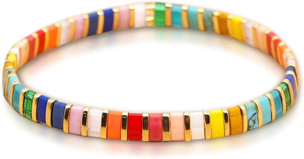 Sonateomber Tila Flat Beaded Stretch Bracelets for Women, Trendy Unique Colorful Square Beads Handmade Stack Bracelet Friendship Accessories Fashion Jewelry Gift