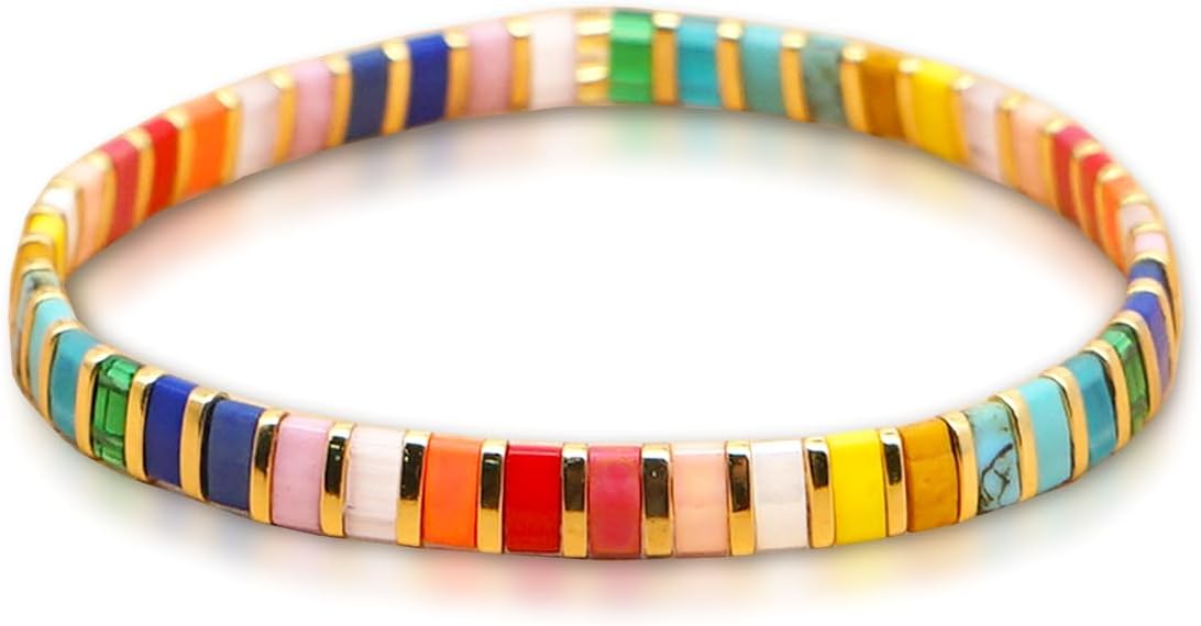 Sonateomber Tila Flat Beaded Stretch Bracelets for Women, Trendy Unique Colorful Square Beads Handmade Stack Bracelet Friendship Accessories Fashion Jewelry Gift
