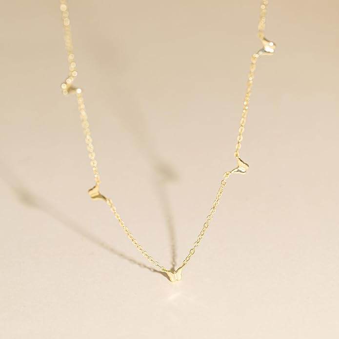 VRIUA Necklaces for Women - 14K Gold/Silver Plated Dainty Chain Necklace with Five Charms: Diamond, Bow, Snowflake, Cross, Flower, Clover, Butterfly, Heart, Star of David, and Star Trendy Jewelry
