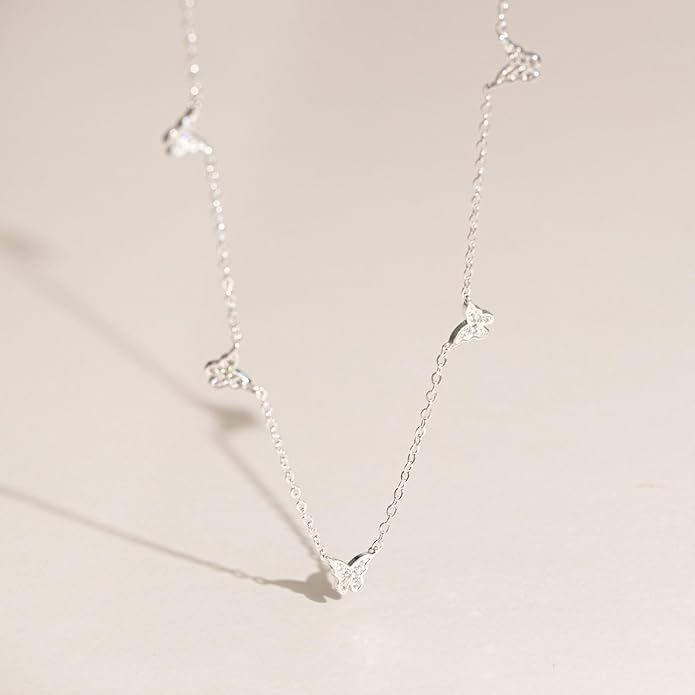 VRIUA Necklaces for Women - 14K Gold/Silver Plated Dainty Chain Necklace with Five Charms: Diamond, Bow, Snowflake, Cross, Flower, Clover, Butterfly, Heart, Star of David, and Star Trendy Jewelry