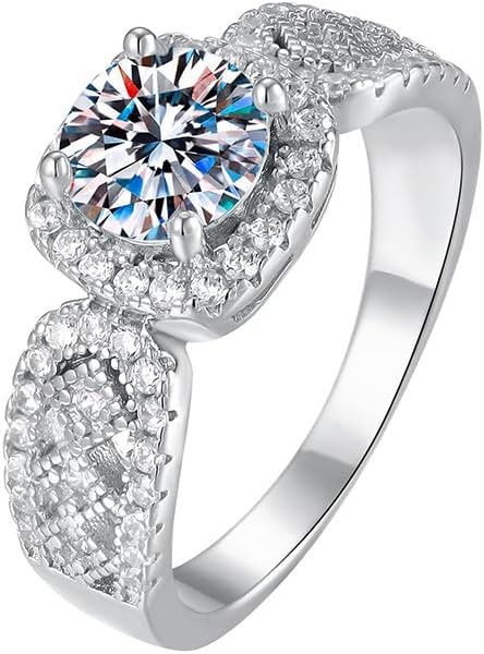 S925 Sterling Silver Adjustable Engagement Ring -1 Carat Natural Diamond Rings for Women in D-color VVS1 Clarity| Ideal for Wedding