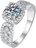 S925 Sterling Silver Adjustable Engagement Ring -1 Carat Natural Diamond Rings for Women in D-color VVS1 Clarity| Ideal for Wedding