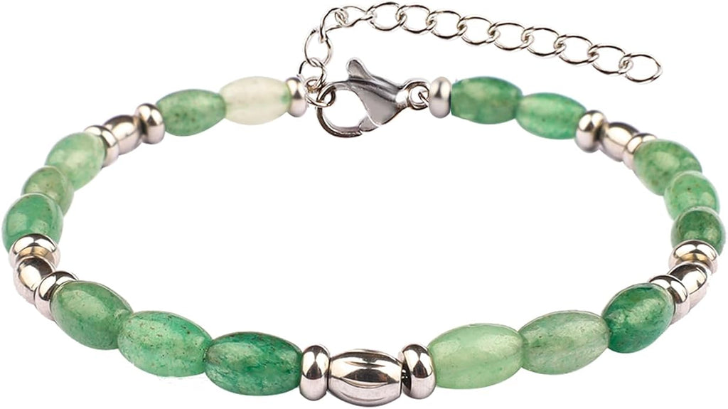 Natural Gem Stone Beaded Bracelets for Women Adjustable Stainless Steel Agate Lapis Tiger Eye Aventurine Rose Quartz