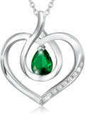AGVANA Valentines Day Gifts Heart Birthstone Necklace for Women Sterling Silver Genuine or Created Gemstone Forever Love Pendant Necklace Fine Jewelry Anniversary Birthday Gifts for Women Mom Wife