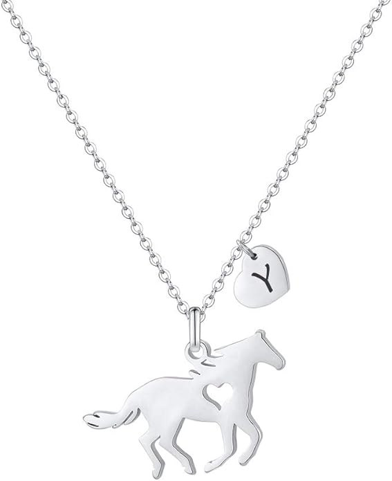 MONOOC Valentines Gifts for Kids Her Girls - Horse Necklace Gifts for Girls Horse Jewelry Necklaces Heart Initial Necklace Valentines Gift for Kids Her Teen Girl Women