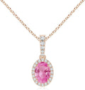 Angara Natural Pink Sapphire Pendant for Women | Vintage Style Oval Pink Sapphire Halo Pendant in 14K Solid Gold/Platinum With 18" Chain | Birthday, Anniversary, Gemstone Jewelry Gift