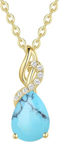 FANCIME 14K Solid Yellow Gold Teardrop Pendant with Diamond Birthstone Necklace Birthday Gifts for Mom Women, Sterling Silver Chain 16" + 2" Extender