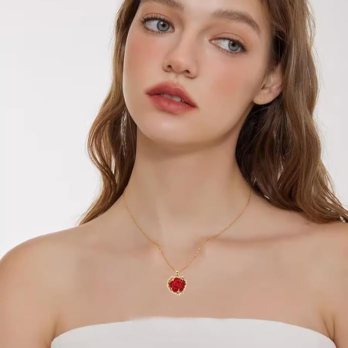 ONLYJUMP Rose Alloy Necklace for Women Heart Pendant Copper Zircon Light Luxury Fashion Jewelry Dainty Romantic Statement Necklace for Daily Wear Ideal Valentine's Day Anniversary Birthday Gift