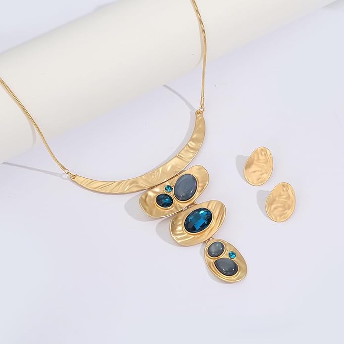 Chunky Statement Jewelry Set Vintage Retro Leaf Flower Floral Geometric Bohemian Boho Bib Necklace Earring Set Fashion Costume Jewelry for Women Girls Wedding Party Prom Unique Gift