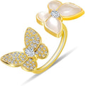 Double Butterfly Rings for Women AAA Cubic Zirconia Finger Ring Ladies Fashion Hand Jewelry Natural Stone Adjustable Ring