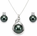 Tahitian Black Pearl Necklace & Earrings Set for Women - Genuine 9-10mm Cultured Tahitian Pearls with Sterling Silver, Premium Gift Box for Anniversary, Birthday, Valentine’s, Mother’s Day