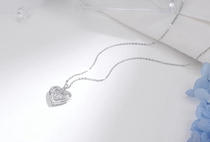 Sterling Silver 0.03 Carat Diamond and 0.46 Carat Created Moissanite Heart Necklace for Women, Jewelry Gifts for Her 18-20 Inch