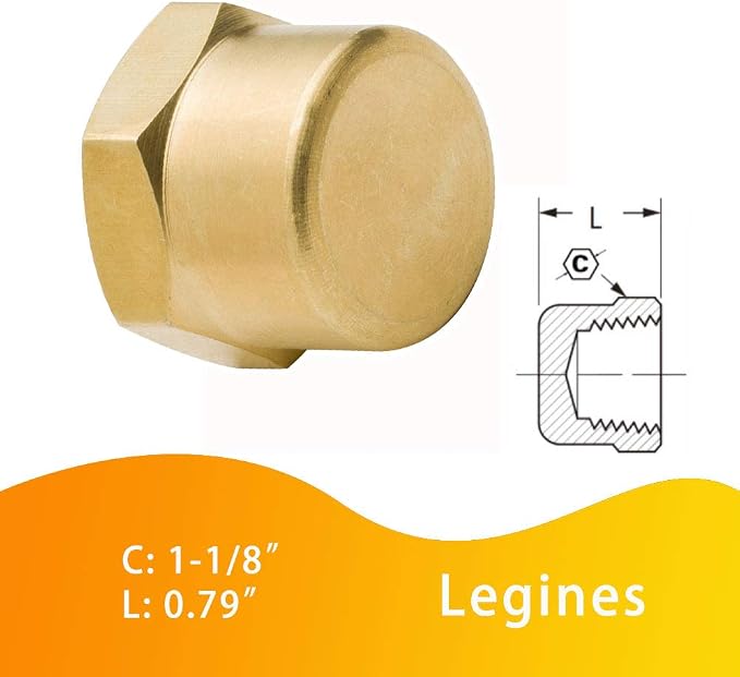 Brass Pipe Fitting Cap 1/2" NPT Female Hex Head 1200psi High Pressure - Image 4