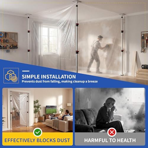 12FT Dust Barrier Poles, 4 Pack Zipper Wall Pole Kit, 3 Stage Telescopic Dust - Image 4