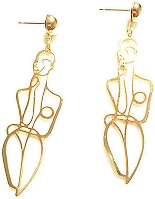 Abstract Body Lady Face Dangle Earrings for Women Jewelry - Gold Vintage Face Dangle Earrings