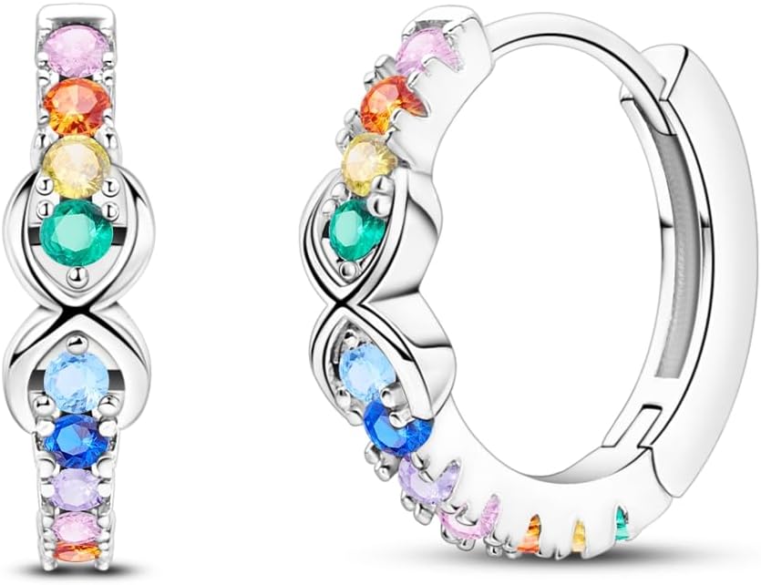 NARMO Earrings for Women 925 Sterling Silver Heart Hoops Small Colorful Rainbow Hoop Earrings Huggie Earrings