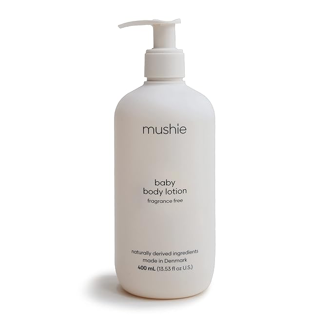 mushie Baby Organic Body Lotion | Moisturize, Soothe, and Hydrates Dry Skin | Made in Denmark, 13.53 fl oz (Fragrance Free)