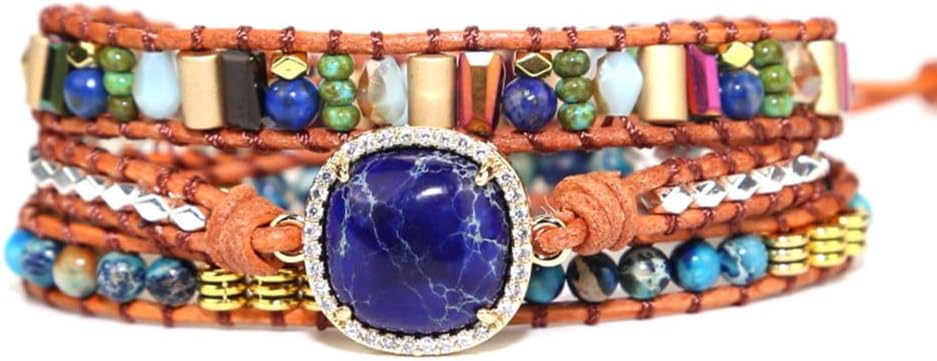 ZOSOJONA Women Wrap Bracelets Boho Natural Stone Jasper Turquoises Strand Bracelet Jewelry Collection