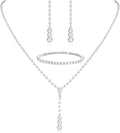 Silver Crystal Bridal Jewelry Set, Teardrop Dangle Earrings Rhinestone Necklace Bracelet for Bride Bridesmaid Crystal Bridal Wedding Party Jewelry Sets