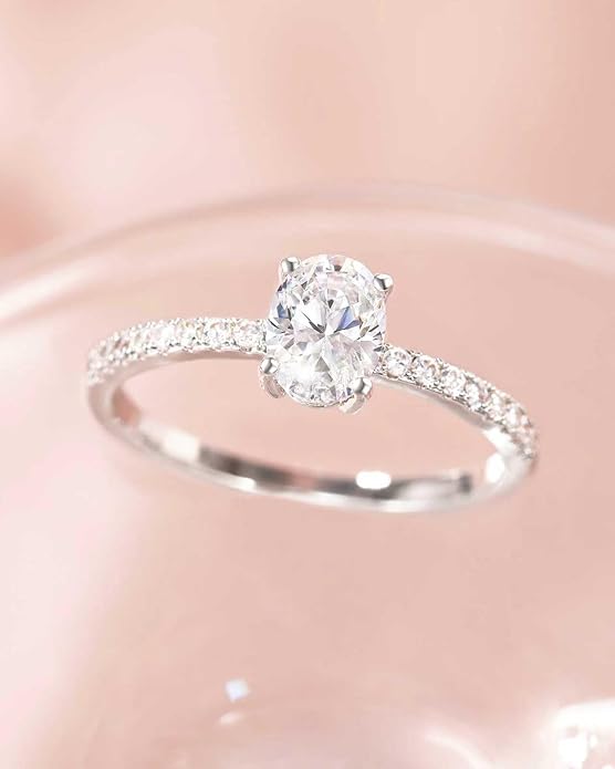 TIGRADE 1.5CT Bridal Ring Sets Oval Cut Cubic Zirconia Wedding Band Curved CZ Engagement Stackable Rings for Women Size 3-12