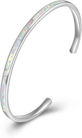 WINNICACA Bracelet for Women Opal Bracelet 925 Sterling Silver Opal Cuff Bangle Bracelets Inspirational Fine Jewelry Gifts for Women Her Wife Mom Daughter Anniversary Birthday Gifts Ideas