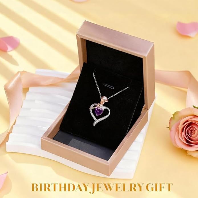 immobird Rose Gold Heart Necklace Birthstone Jewelry Sterling Silver Jewelry Plated White Gold Valentine's Day Gift Women for Wife Mom Necklace for Women