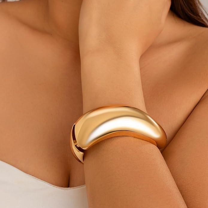 4Pcs Chunky Bangle Bracelets for Women Stackable Colorful Acrylic Gold Bangle Set Irregular Geometric Vintage Bracelets Statement Jewelry