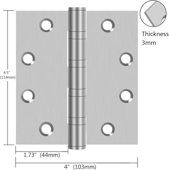 Heavy Duty Hinges, 304 Stainless Steel Door Hinges 4-1/2 Inch, 4.5"x 4" Ball - Image 2