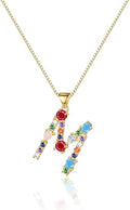 Eben-Ezer 18K Gold Box Chain Choker Initial Necklace Multi-Color Zircon Letter Pendant Script Name Custom Necklace for Women Gift Alphabet 26 A-Z