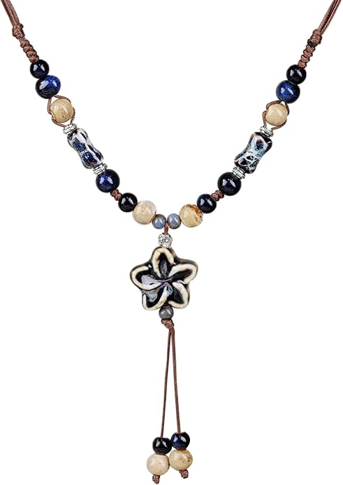 Boho Style Colorful Ceramic Bead Strand Necklace Adjustable Bohemian Jewelry Gift for Women, Fashion Clothing Matching Necklace