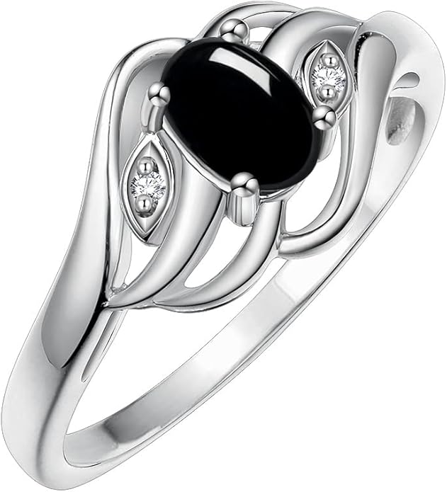 Rylos Ring featuring Classic Style, 6X4MM Birthstone Gemstone, & Diamonds - Elegant Jewelry for Women in Sterling Silver, Sizes 5-10