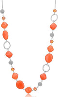 BULINLIN Beaded Long Necklace for Women Silver Sweater Chain Necklace with Crystal Resin Beads, Fashion Jewelry Necklace
