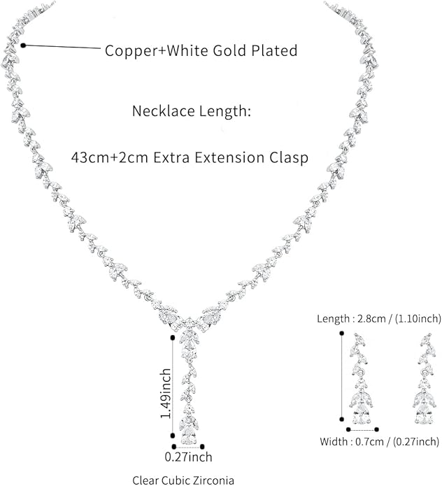 Bridal Wedding Jewelry CZ Set Marquise Teardrop Cubic Zirconia Pendant Necklace and Dangle Earring Bracelet Sets for Women