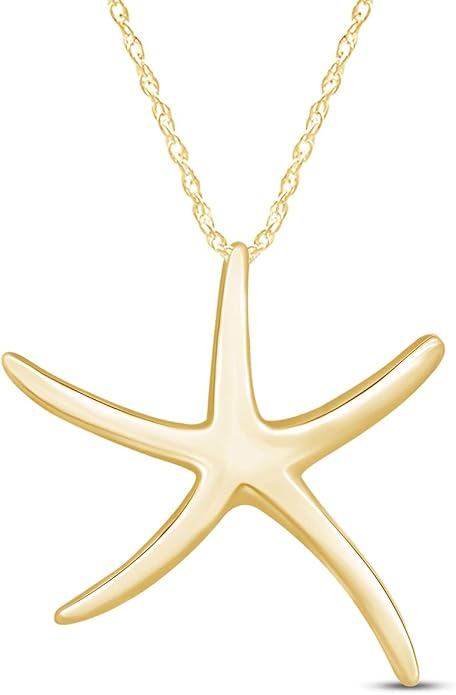 Starfish Charm Pendant Necklace for Women 14K Gold Plated 925 Sterling Silver Ocean Beach Jewelry with 18 Inch Rope Chain Summer Gift