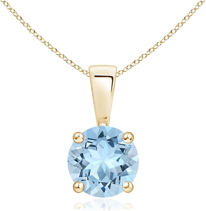 Angara Natural Aquamarine Solitaire Pendant for Women | Round Aquamarine Solitaire Pendant Necklace in 14K Solid Gold/Silver/Platinum With 18" Chain | March Birthday, Gemstone Jewelry Gift
