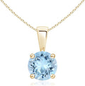 Angara Natural Aquamarine Solitaire Pendant for Women | Round Aquamarine Solitaire Pendant Necklace in 14K Solid Gold/Silver/Platinum With 18" Chain | March Birthday, Gemstone Jewelry Gift