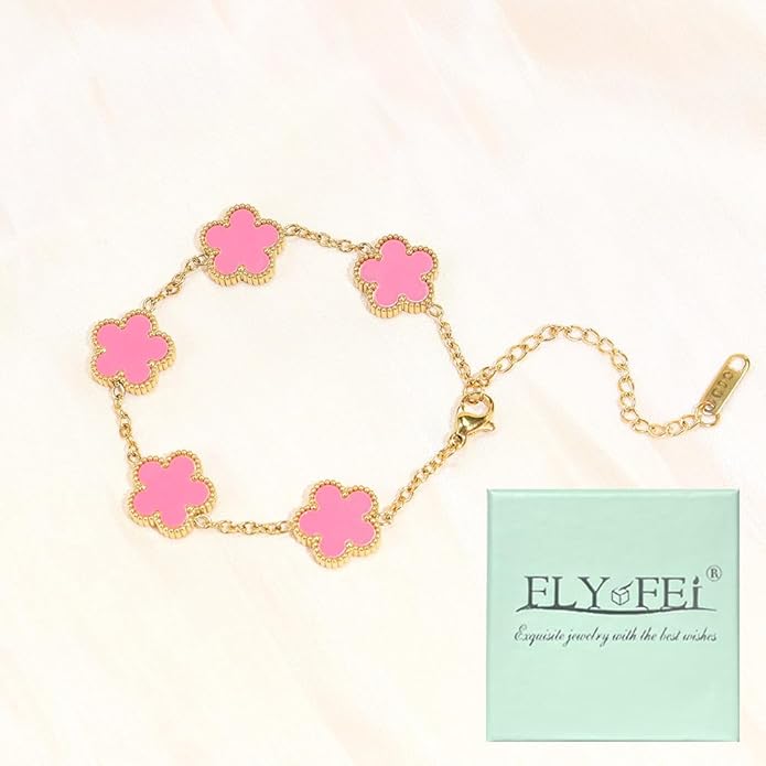 18K Gold-Plated Four Leaf Clover Bracelet for Women,Adjustable lucky Bracelet Set Jewelry Gift-Hypoallergenic Charm for Birthdays, Wellness & Daily Wear