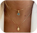 Evil Eye Necklace for Women 14K Gold Plated Delicate Necklaces Blue White CZ Diamond Pendant Necklace Cute Boho Tiny Evil Eye Lucky Protection Jewelry Gift for Women