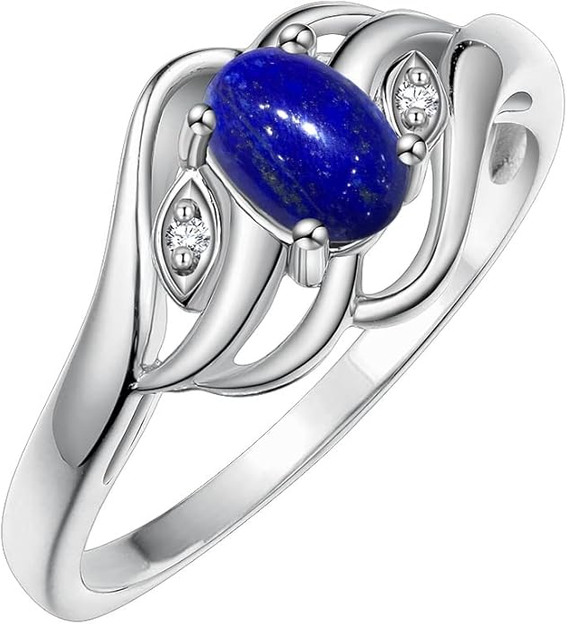 Rylos Ring featuring Classic Style, 6X4MM Birthstone Gemstone, & Diamonds - Elegant Jewelry for Women in Sterling Silver, Sizes 5-10
