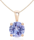 Angara Natural Tanzanite Solitaire Pendant for Women | Round Tanzanite Solitaire Pendant Necklace in 14K Solid Gold/Silver/Platinum With 18" Chain | December Birthday, Gemstone Jewelry Gift