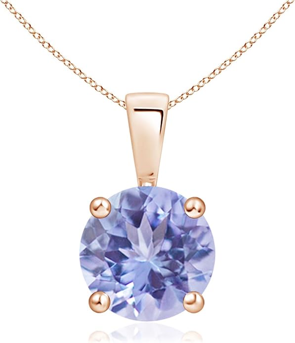 Angara Natural Tanzanite Solitaire Pendant for Women | Round Tanzanite Solitaire Pendant Necklace in 14K Solid Gold/Silver/Platinum With 18" Chain | December Birthday, Gemstone Jewelry Gift