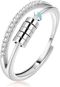 Vito 925 Sterling Silver Fidget Anxiety Ring for Women, Adjustable Open Spinner Ring Stress Relief Ring Stacking Band Anillos Jewelry Gift for Mom Daughter