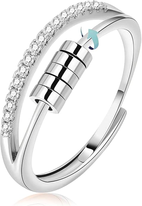 Vito 925 Sterling Silver Fidget Anxiety Ring for Women, Adjustable Open Spinner Ring Stress Relief Ring Stacking Band Anillos Jewelry Gift for Mom Daughter