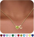Valentines Day Gifts for Her- Heart Birthstone Initial Necklace for Women Girls,14K Gold Plated Heart Letter A-Z Necklace Birthday Trendy Jewelry Gifts for Women Girls Daughter