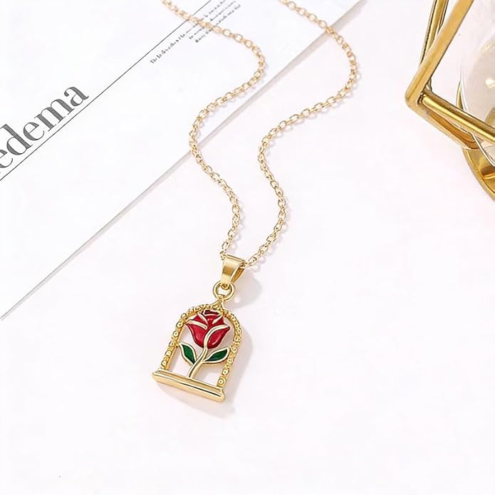 ONLYJUMP Rose Alloy Necklace for Women Heart Pendant Copper Zircon Light Luxury Fashion Jewelry Dainty Romantic Statement Necklace for Daily Wear Ideal Valentine's Day Anniversary Birthday Gift
